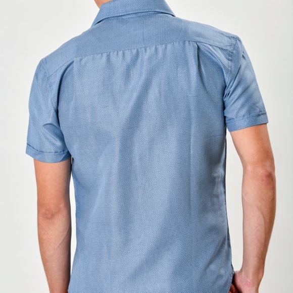 Men Blue Short Sleeve Button Down - Picture 5 of 5